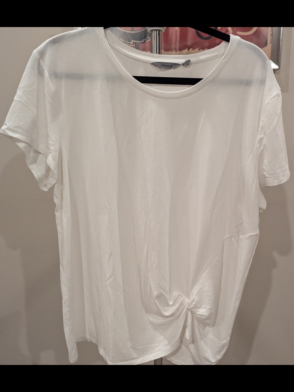 $10 Athleta Size XL White Twist Knot Hem Short Sleeve Tee Shirt EUC
